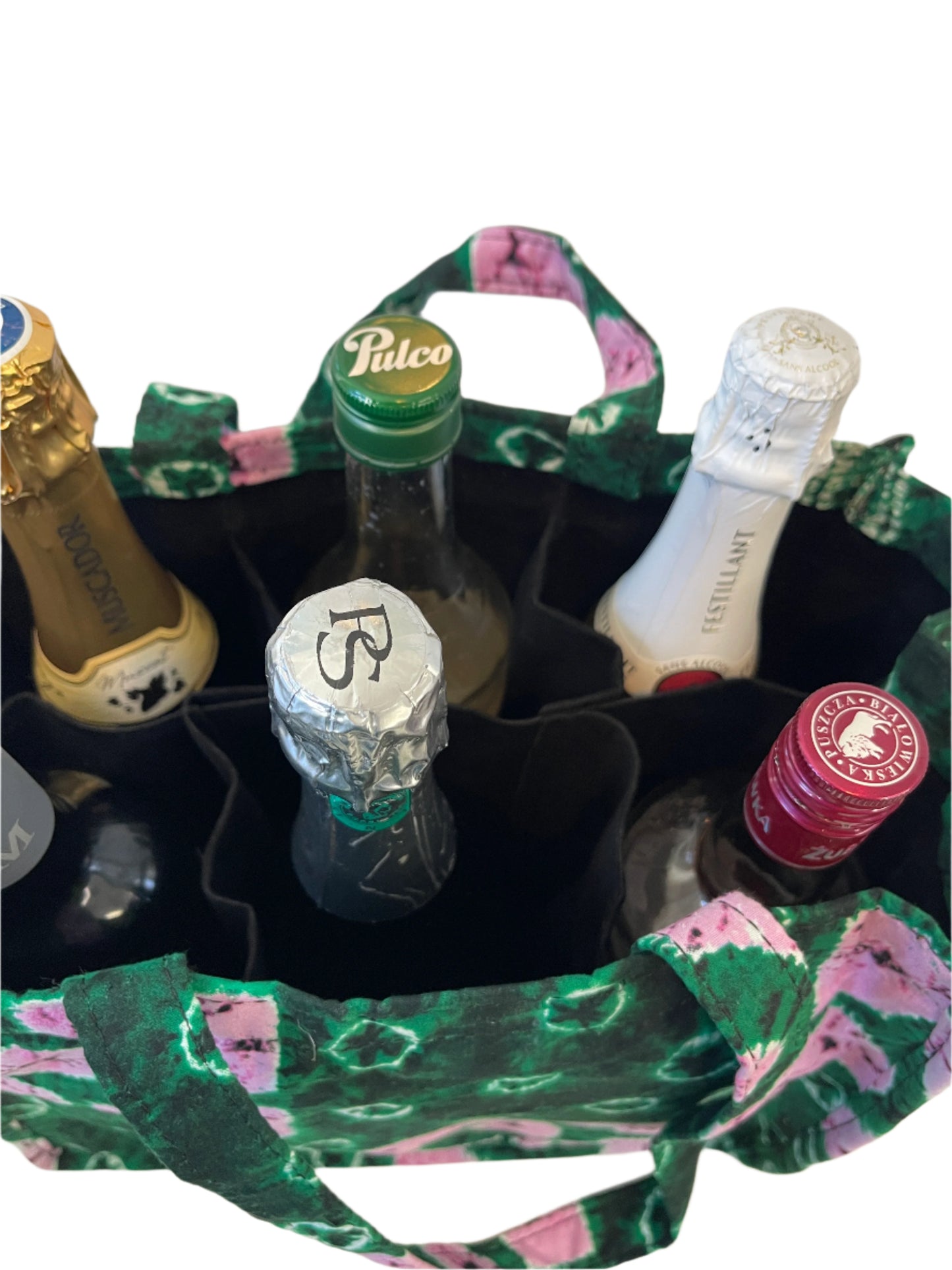 Green Wine Bag for Six Bottles.
