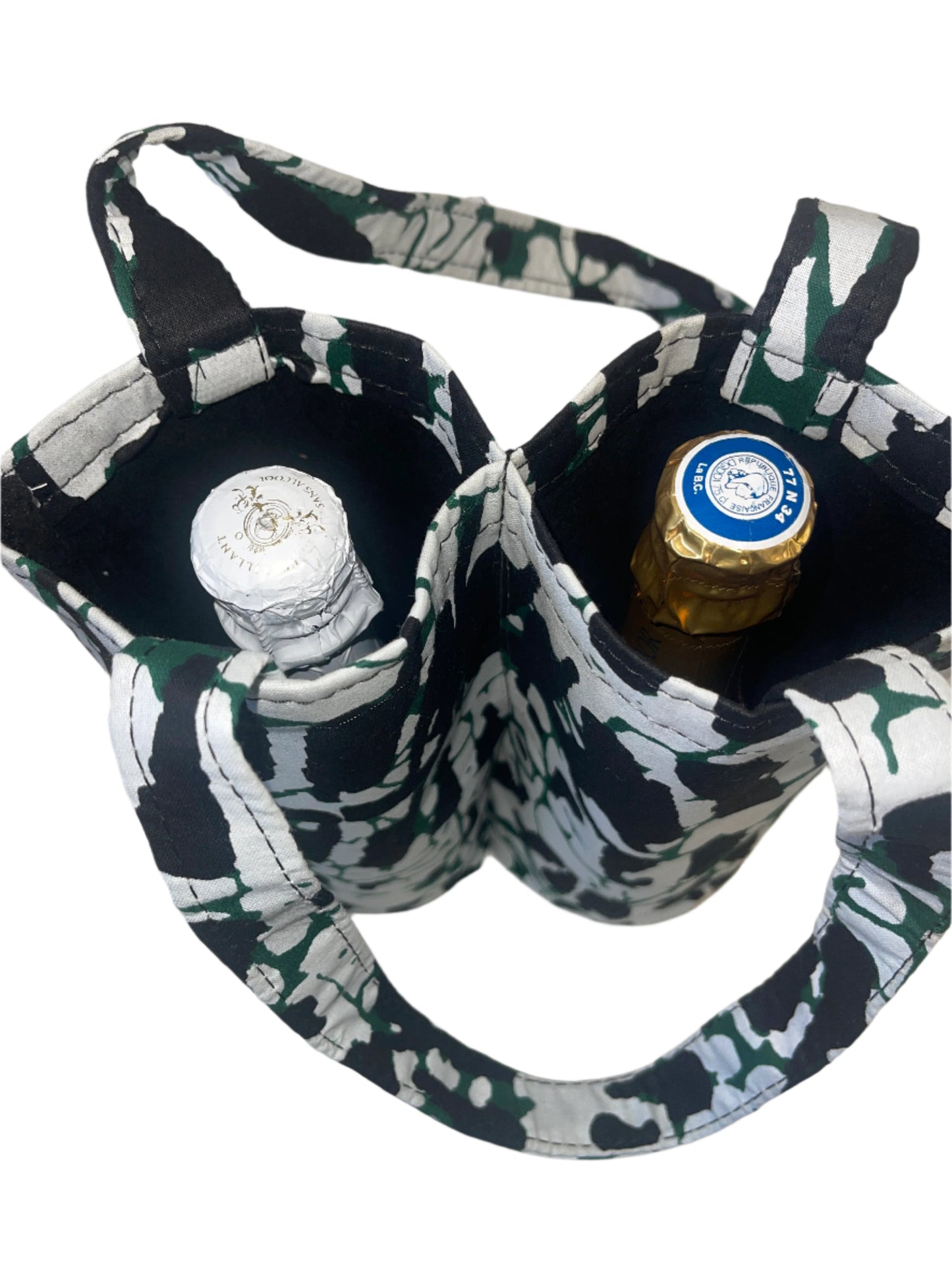 white and Green Wine Bag for Two Bottles.